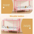 Karl Home Twin Over Twin Steel Bunk Bed Frame Ladder Bedroom Dorm Room for Kids Adult Children