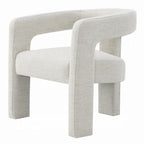 Side Dining Chair Set of 2, Textured Off White Boucle, Curved Back