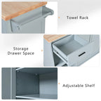 Kitchen Island with Foldable Counter Top, Kitchen Storage Cart with Slide-Out Shelf, Towel Rack and Drawer, Rolling Wheels