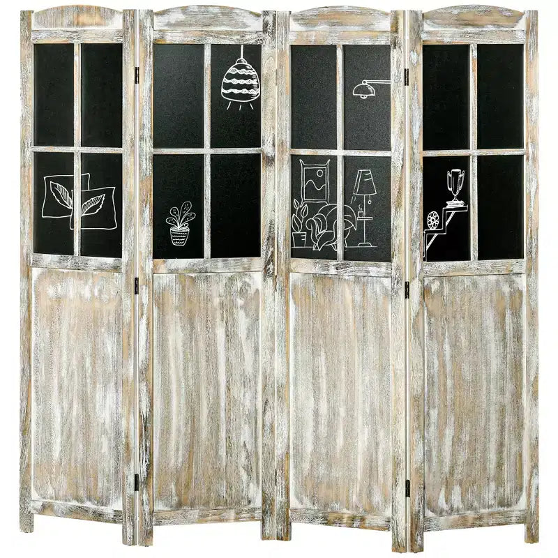 HOMCOM 5.6 Tall Wood 4 Panel Farmhouse Style Folding Room Divider Privacy Screens, Natural