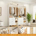 Besiost Set of 4 Closet Organizer with Wooden Drawers and Hanging Rods