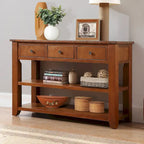 Modern Solid Pine Wood Top Console Table with 3 Drawers and 2 Shelves