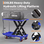 Hydraulic Lift Table Cart,330lbs Capacity 50 Lifting Height , Non-Slip Pad, 4 Wheels & Reflective Strips,for Material Handling & Transportation