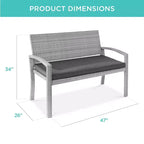 Best Choice Products 2-Person Outdoor Wicker Bench Garden Patio Porch Furniture w/ 700lb Capacity, Cushion