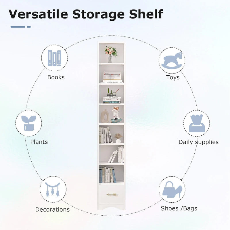 VECELO 70.9 Inches Tall Bathroom Narrow Linen Cabinet, 8 Tiers Solid Wood Freestanding Storage Cabinet