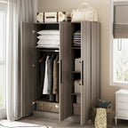 Timechee 47.2 Armoire Clothes Storage Solid Wood Handles Wardrobe White