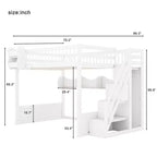 Queen Loft Bed Frame with Staircase, Wardrobe & Storage Shelves - MDF, 650 lb