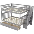Full over Full Bunk Bed with Drawers and Storage Staircase