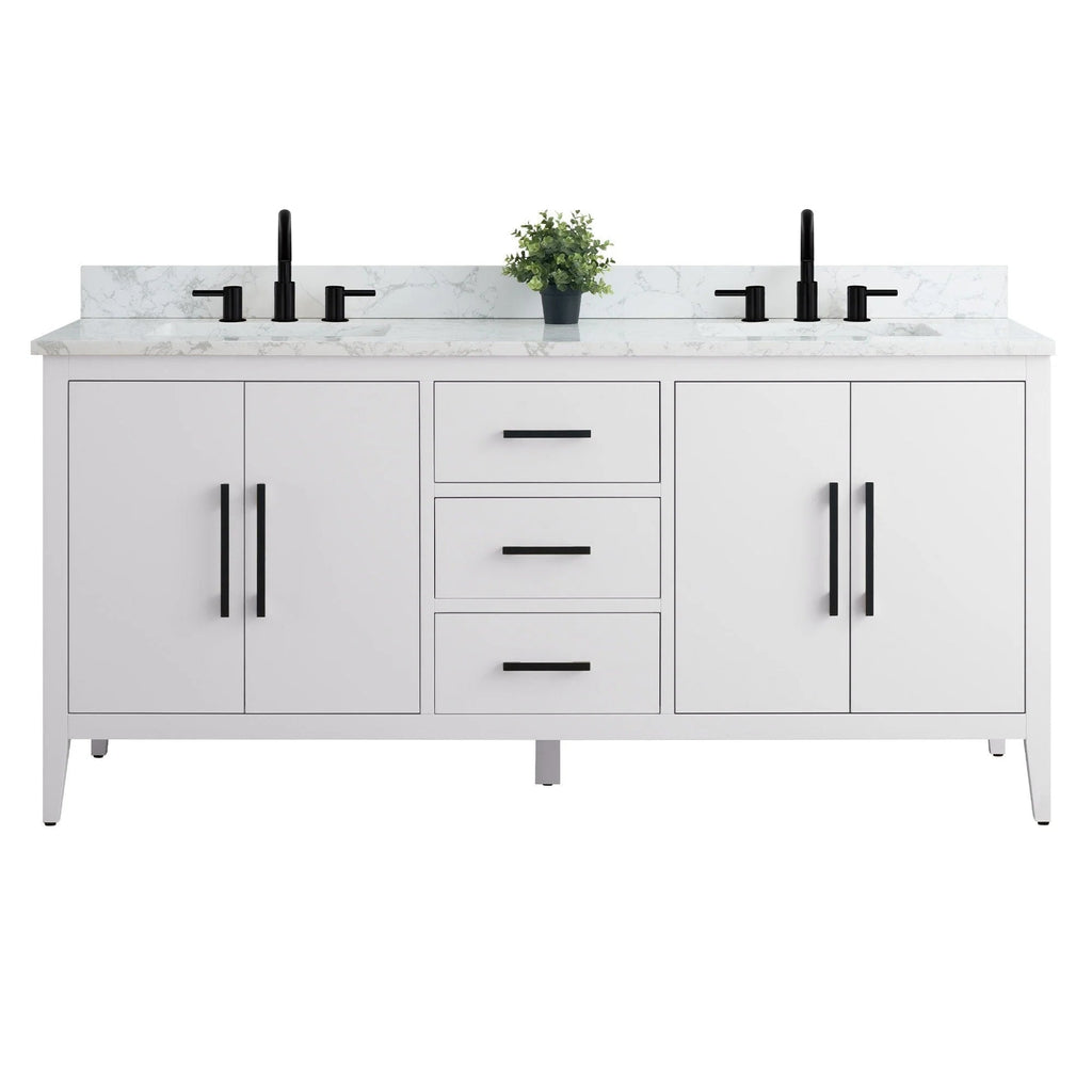 Vanity Art 72 Double Sink Bathroom Vanity Cabinet with Engineered Marble Top
