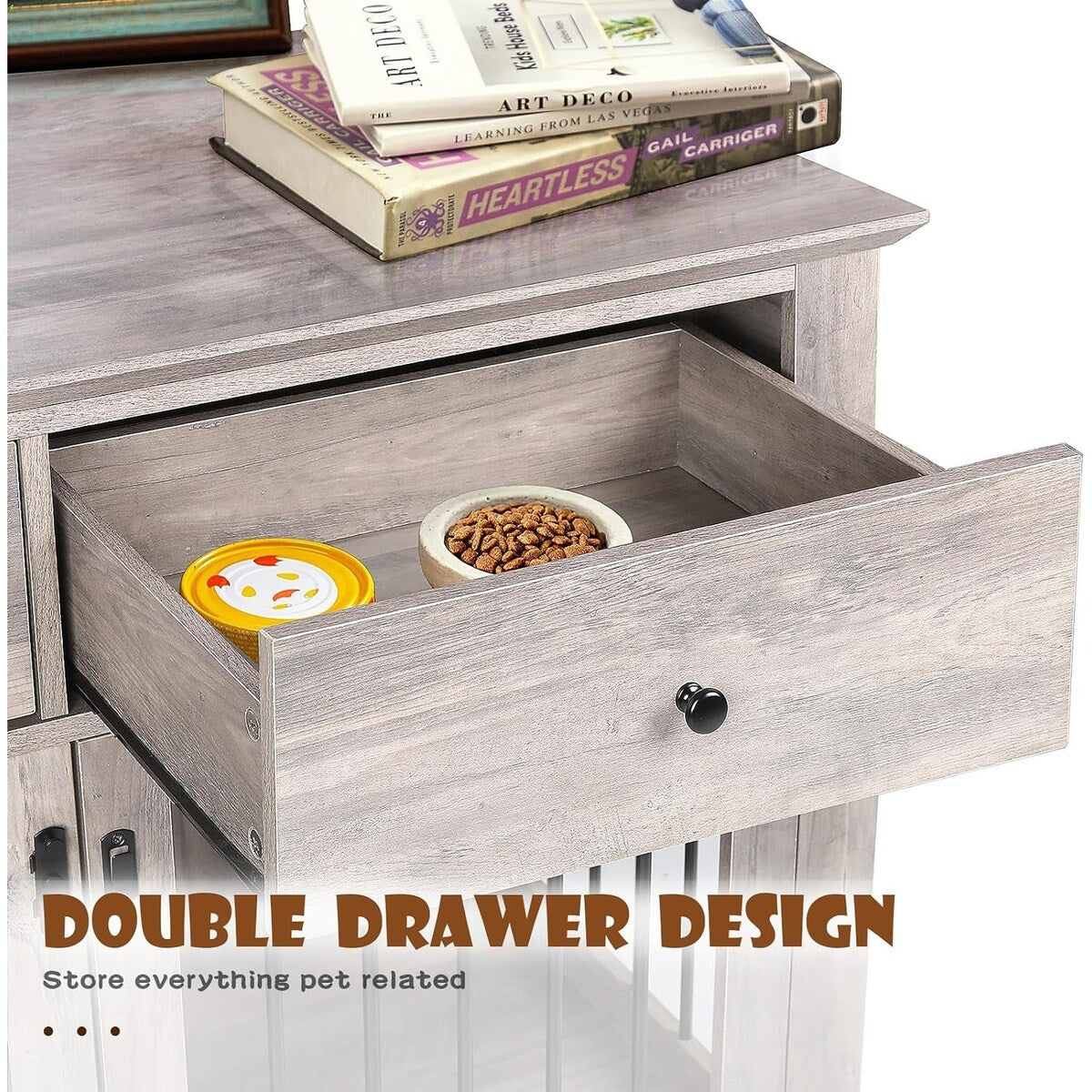 BOSSIN 44 Inch Large Dog Crate Furniture, Wooden Dog Kennel End Table with Storage Drawers, Decorative Pet Crates Dog House