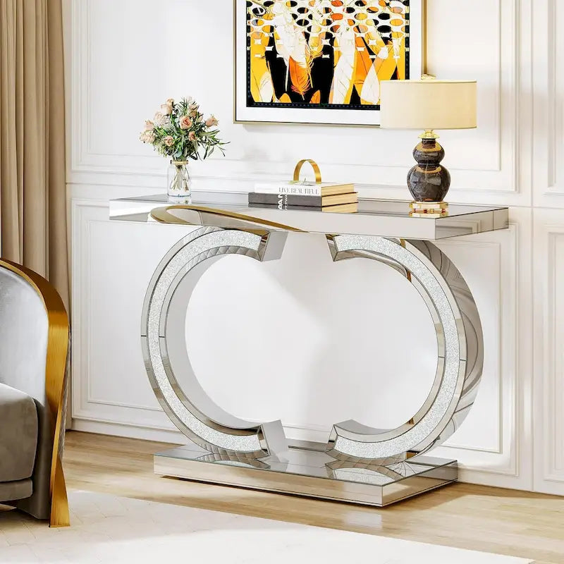 Silver Console Table, 39 Mirror Entryway Table for Entrance