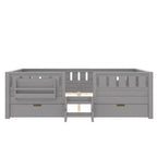 Bellemave Queen Size Toddler Bed with 14 Safety Guardrails, Space-saving Bed Frame with Built-in Bookshelves & 2 Under-Bed Storage Drawers