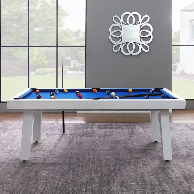 Norwalk Indoor/Outdoor 7ft Slate Pool Table 6-Seater Dining Set with 4 Benches & Accessories, White Finish