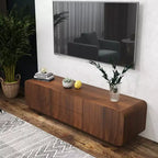 JVNOXK 58-inch TV Stand, Mid-Century Spiral Wave Design, with Storage Cabinet and Two Drawers, Suitable for Living Room or Bedroom, Walnut