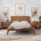 HOMES: Inside + Out 3pc Riverstone Mid-Century Wood Platform Bedroom Set with 2 Nightstands Walnut