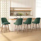 Bekrvio 26 Counter Height Swivel Bar Stools Set of 4 Backs and Wood Legs,Linen Fabric/PU Leather Upholstered Barstools for Kitchen Island