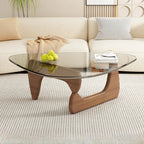 Triangular Wood Glass Top Coffee Table