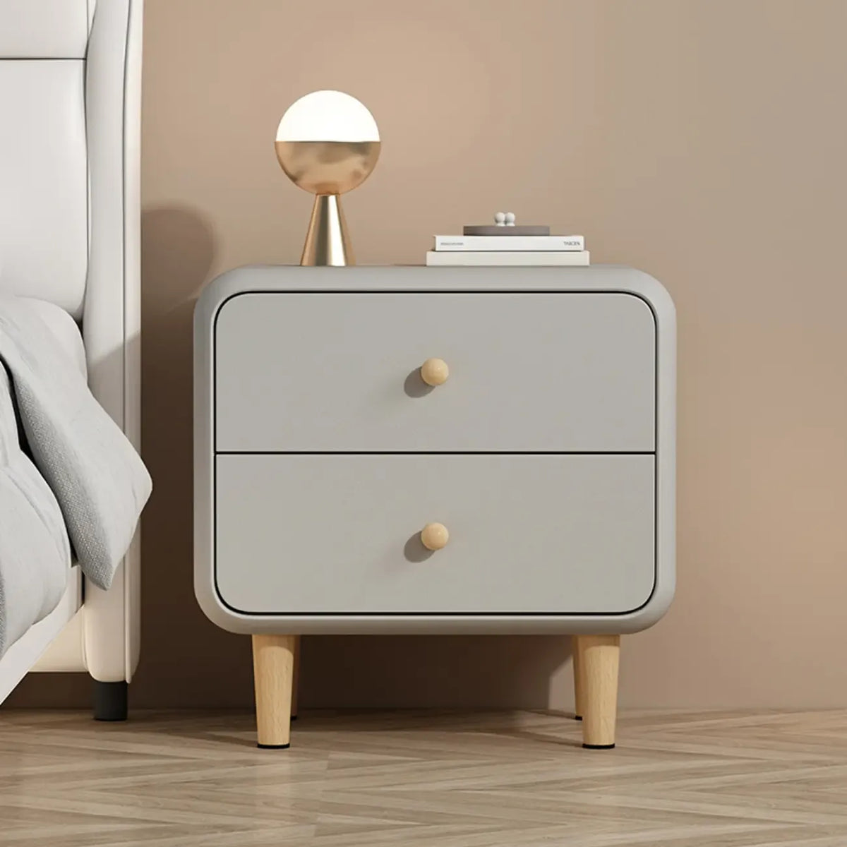 Modern Small Wood 2 Drawer Nightstand with Legs
