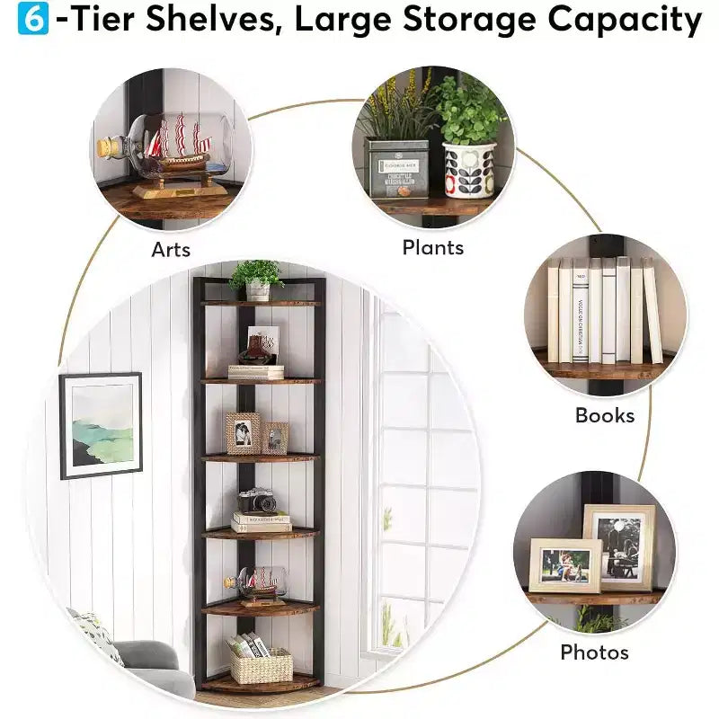 Tribesigns 6-Tier Corner Bookshelf, 70.86 Tall Book Shelving Unit Storage Rack