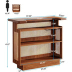 Rattan Home Bar Unit, Farmhouse 4-Tier Bar Table with 4 Stemware Racks , Caramel Brown