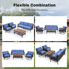 4-Pieces Outdoor Rattan Conversation Sofa Set with Swivel Chairs and Coffee Table
