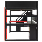 GDFStudio Scott Wooden Gaming Loft Bed with Storage Stairs, Desk, Shelves & Pegboard