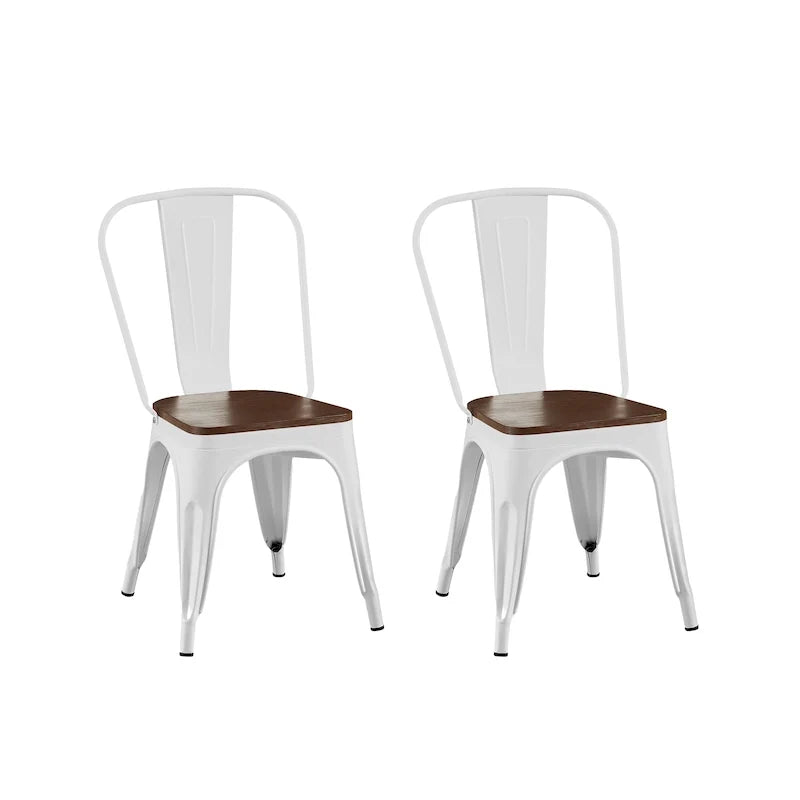 Wooden Seat Industrial Metal Stackable Dining Chair Set