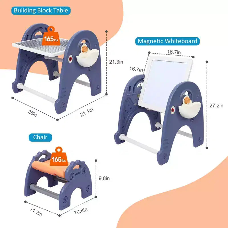 4-in-1 Kids Activity Table Set, Building Block Table with Magenetic Whiteboard, 66pcs Large Bricks and 2 Storage Boxes