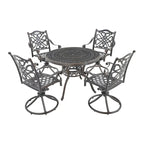 5-Piece Cast Aluminum Patio Dining Set with 4 Swivel Chair
