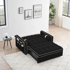 Velvet Convertible 55 2-Seater Sleeper Sofa with Pull-Out Bed, Adjustable Recline, Side Pockets, and Phone Holder