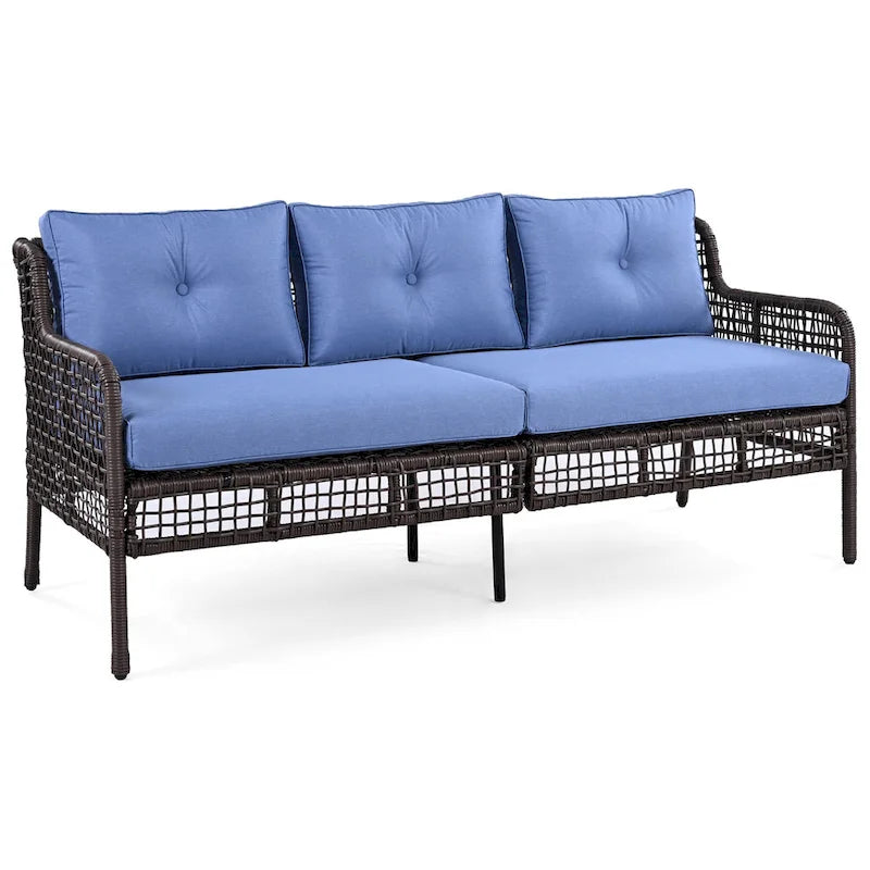 4-Pieces Outdoor Rattan Conversation Sofa Set with Swivel Chairs and Coffee Table