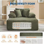 Oversized Chaise Lounge Chair Sofa Bed, Corduroy Sleeper Sofa with Pillows and Wide Armrests for Living Room, Bedroom, Movie Room