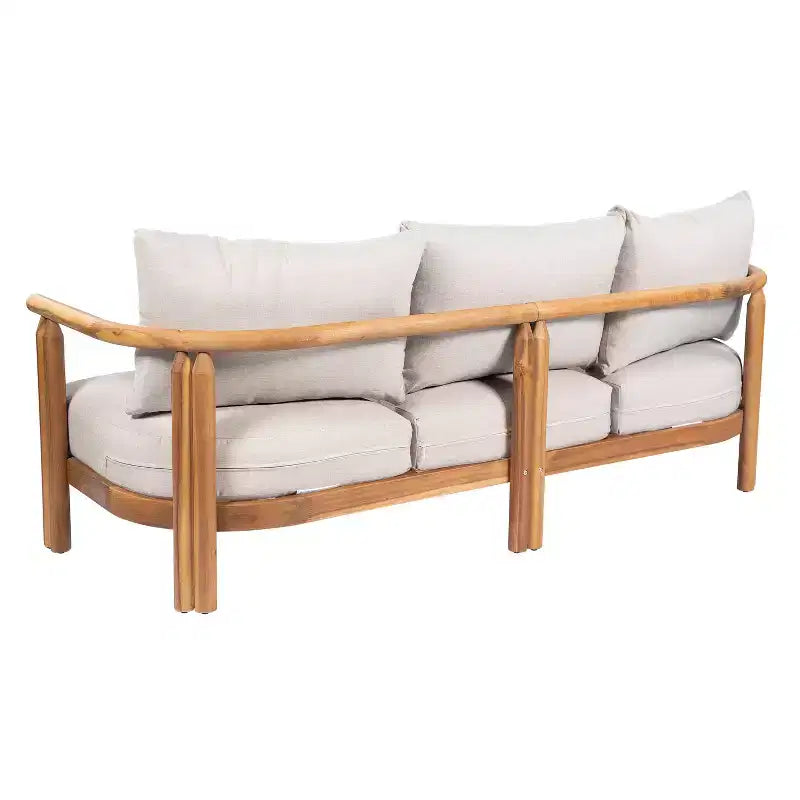 ModernLuxe 3pcs Patio Sofa Set Outdoor Conversation Chat Set Weather-resistant Garden Seating Group with Soft Cushions&Club Chairs, Beige&Teak