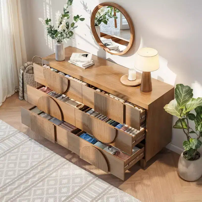 6-Drawer Modern Geometric Dresser, Half-Circle Accent Wide Storage Chest for Bedroom & Living Room