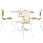 LeisureMod Bristol 5-Piece Dining Set Round Dining Table, 4 Plastic Dining Chairs White Legs