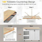 Kitchen Island with Foldable Counter Top, Kitchen Storage Cart with Slide-Out Shelf, Towel Rack and Drawer, Rolling Wheels