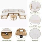 Whisen Weather-Resistant Rattan Outdoor Sectional Sofa Set Patio Couch Set with Thick Cushions and Pillows, Freely Combined Conversation Sets