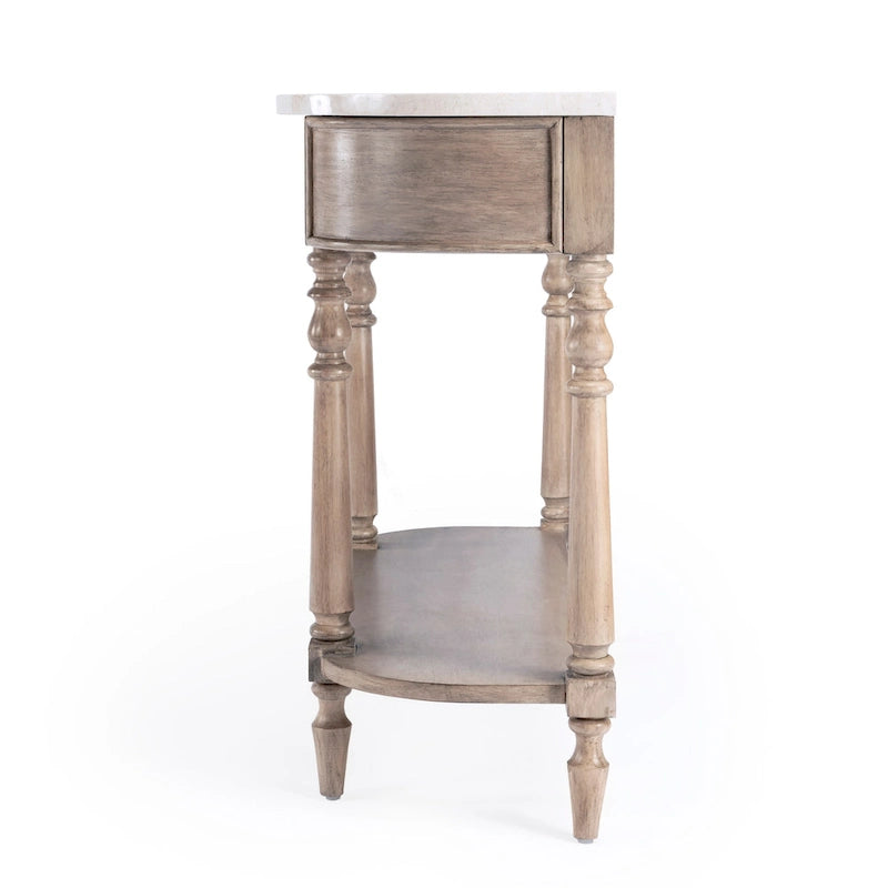 Marble Top Console Table ¨C Light Brown / Grey / Washed Black, Demilune, 1-Person Assembly