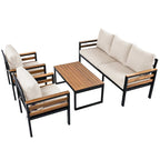 4-Piece Outdoor Sofa Set for 5 with Solid Wood Coffee Table and Removable Cushions