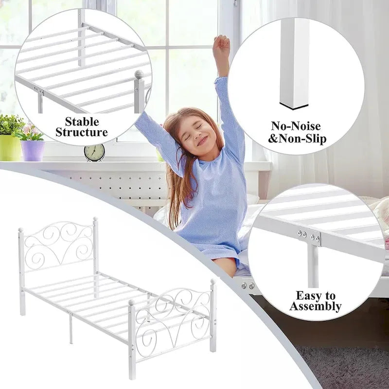 Javlergo Victoria Metal Platform Bed Frame with Headboard and Footboard