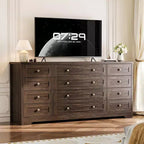 12 Drawers Dresser for Bedroom Wooden, Modern Wide TV Stand Dressers for 65 Inch TV, Wood Chest of Drawers, Farmhouse Clothes Storage for Living Room