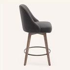 Bekrvio 26 Counter Height Swivel Bar Stools Set of 4 Backs and Wood Legs,Linen Fabric/PU Leather Upholstered Barstools for Kitchen Island