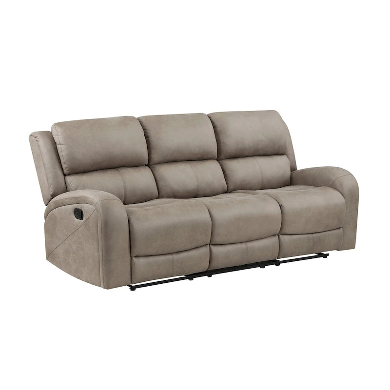 Patsy 85 Inch Manual Double Recliner Sofa, Brown Tufted Back Microfiber