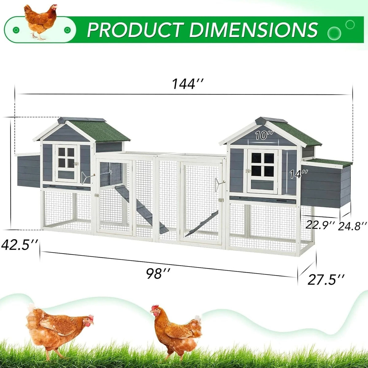 AECOJOY 144 Large Chicken Coop w/ Run Wooden Hutch Poultry Cage House