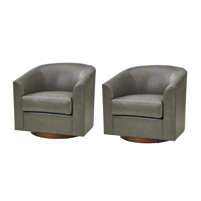 Haley Modern Swivel Barrel Faux Leather Chair with Solid Wood Base Set of 2 by HULALA HOME