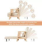 ATJafurn Convertible Fabric Upholstered Accent Armchair Futon Chair, Solid Wood Frame Sleeper Chaise for Bedroom Living Room, Beige