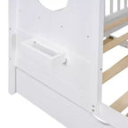 Twin Size House Bed with Trundle and Storage Shelf for Kids, White