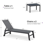 PURPLE LEAF Patio Chaise Lounge Set for 2 Outdoor Chaise Lounger Chair with Aluminum Frame