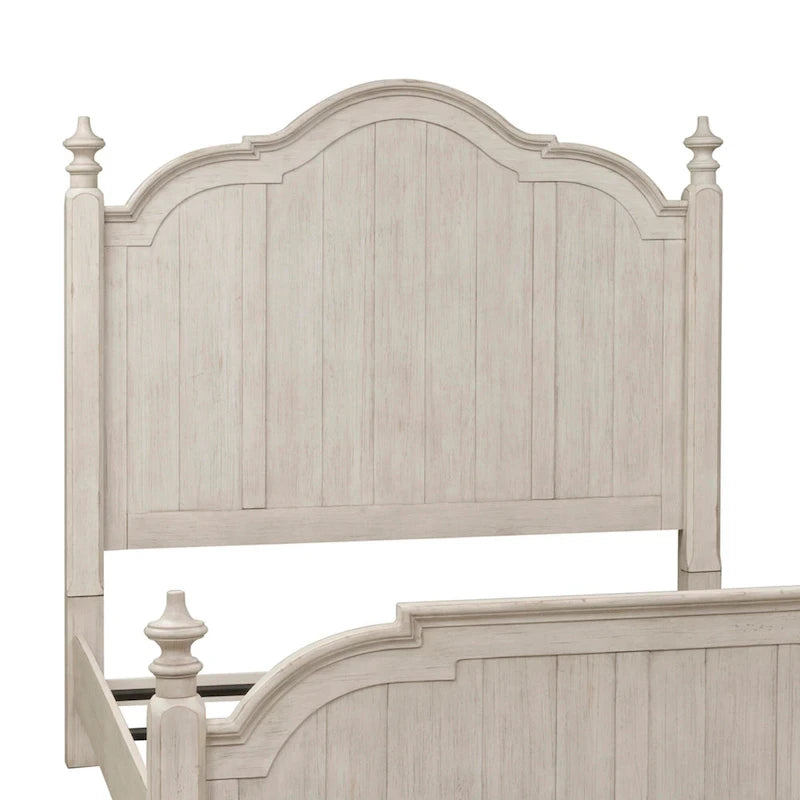 Farmhouse Cottage Queen Poster Bed ¨C Antique White with Chestnut Tops