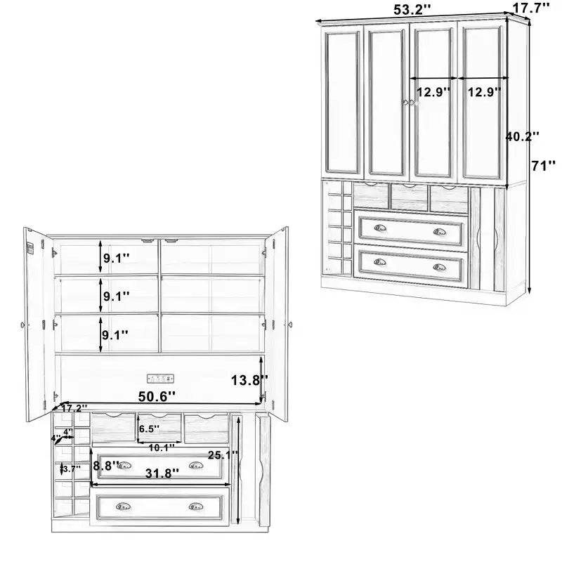 Whisen 71 Tall Freestanding Kitchen Pantry, Large Dining Storage Cabinet Cupboard Sideboards With 4 Foldable Doors, Shelves, Wine Racks